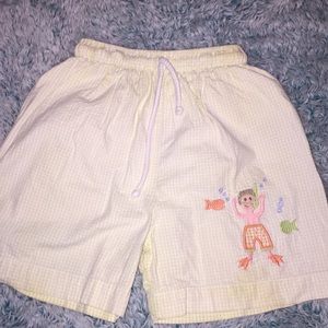 Boys 2T yellow gingham swim trunks w/ embroidery